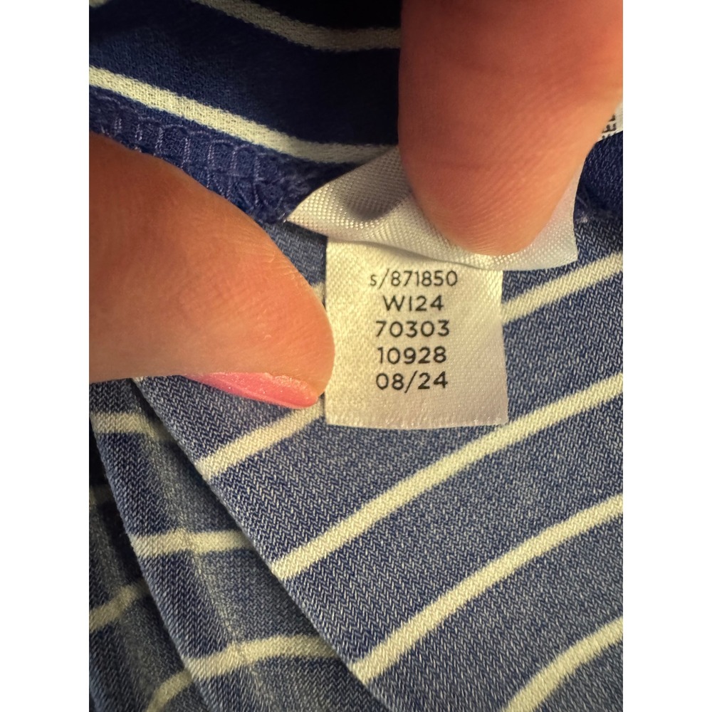 Ann Taylor Factory Navy Blue White Striped Puff Sleeve Blouse Boat Neck Large - Picture 7 of 8